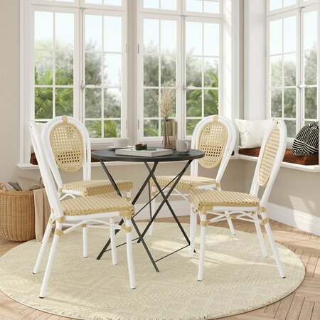 FLASH FURNITURE Cannes Thonet French Bistro Stacking Chair, Natural PE Cane Rattan and White Aluminum Frame, 4PK 4-SDA-AD642110-1-NAT-WH-GG
